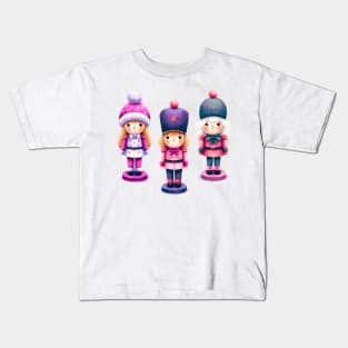 Offset Colorful Trio of Christmas Nutcracker Dolls - Pink and Purple Kids T-Shirt